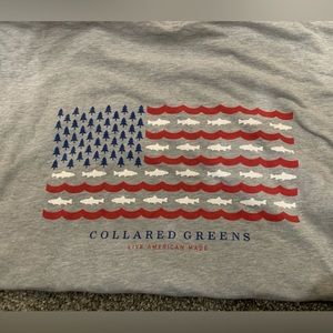 Collared Greens American Flag Print Long Sleeve Shirt - Gray - XL